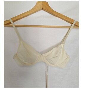 SKIMS Bra Cotton Jersey T-Shirt Bone Cream 30B Underwire Mesh Unlined New